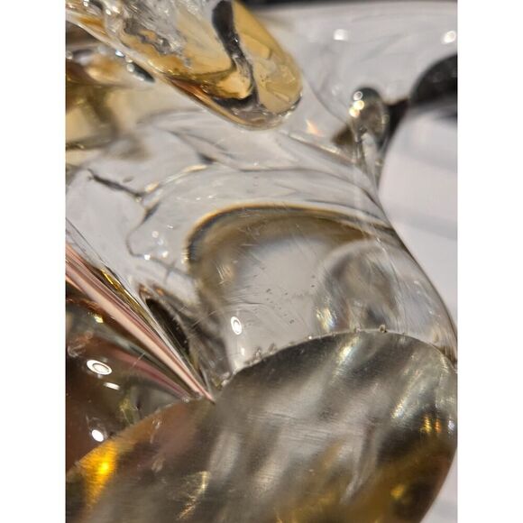 Art Glass Elephant Sculpture/Paperweight Heavy Murano Style Clear & Amber GUC - Picture 5 of 13